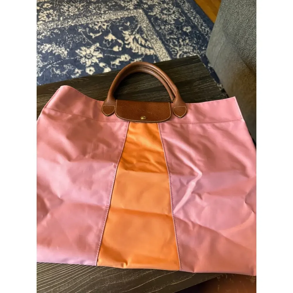 Longchamp XL Pink and Orange Top Handle Duffle Tote - Picture 1 of 16